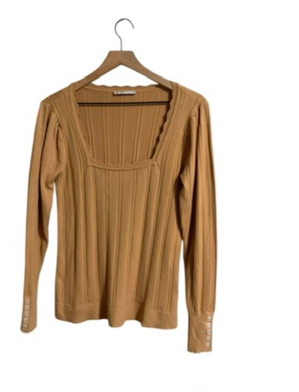 Kaily K Square Neck Ribbed Knit Sweater with Button Cuffs Size M